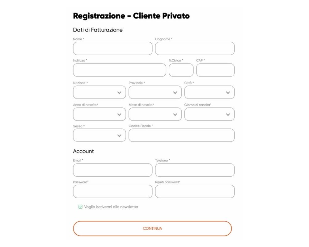 Esempio di un form di registrazione molto lungo
